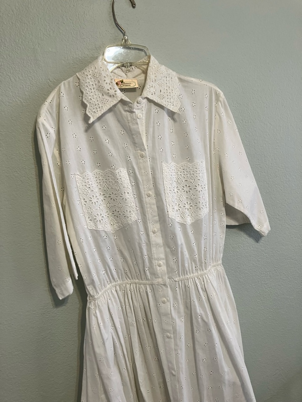 Vintage Bonnie Strauss Midi White Eyelet Dress Size 8